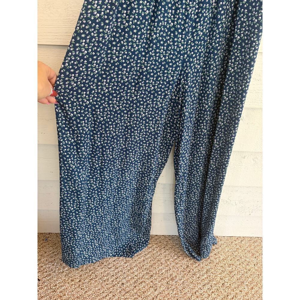 Blue Floral Smocked Romper Spaghetti Strap Boho Cottagecore Size L - Picture 3 of 5